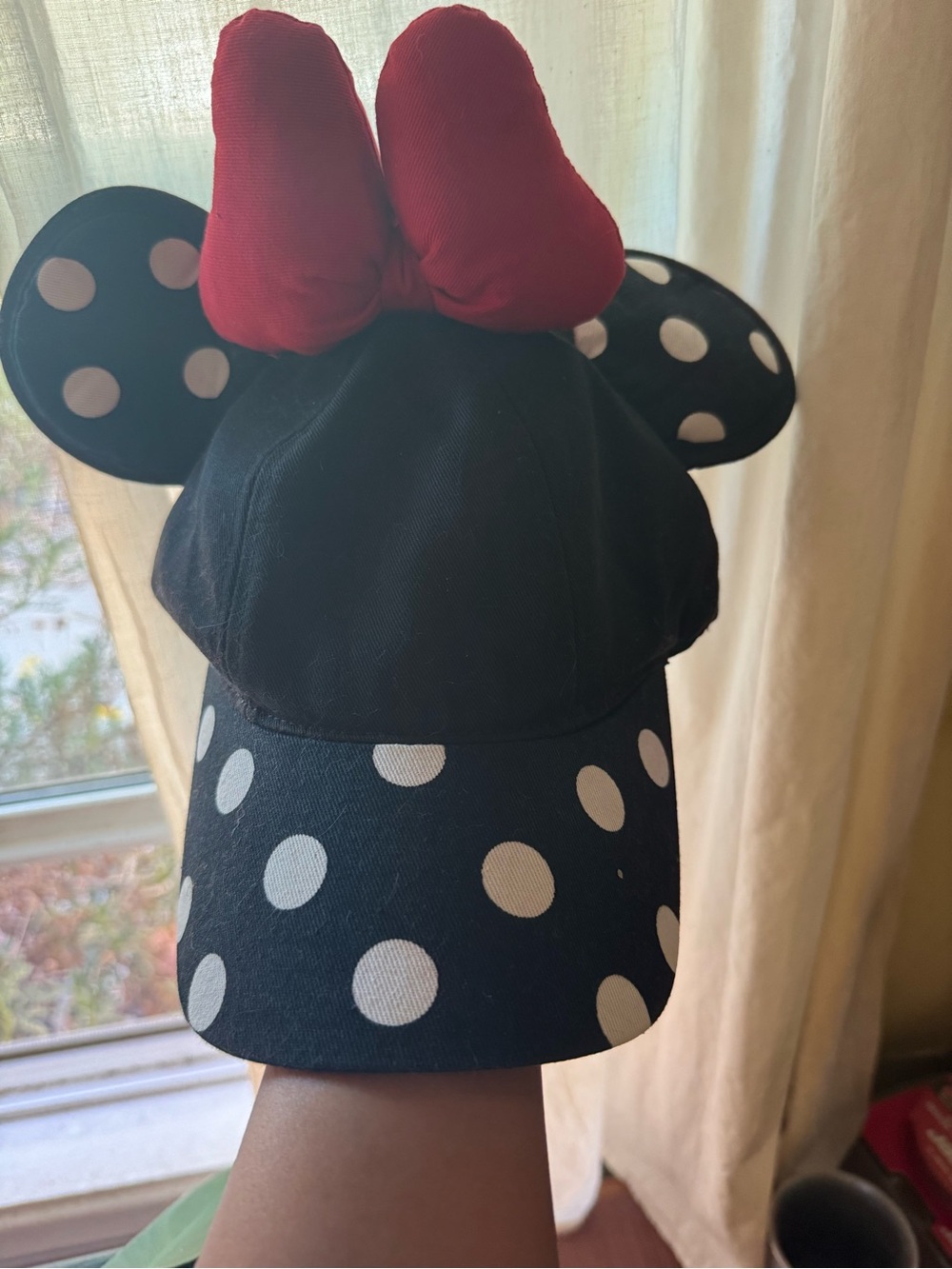 Adult Disneyland Polka Dot Minnie Mouse Ears Baseball Hat with Red Bow